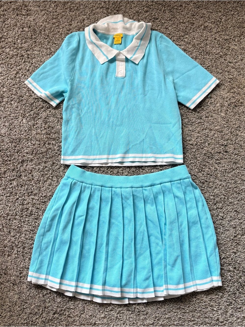 Daisy Light Blue Pleated Tennis Skirt and Polo Set